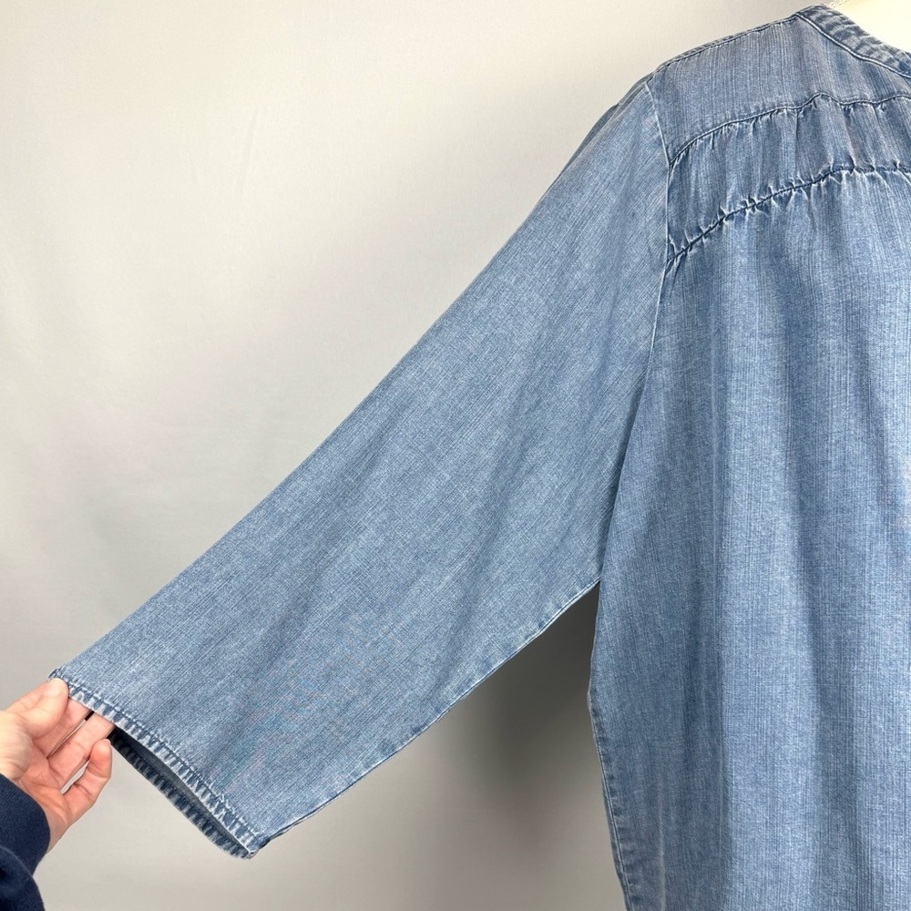 Splendid Chambray Peasant Blouse Light Blue Lyocell Lightweight 3/4 Sleeves XXL - Picture 4 of 11